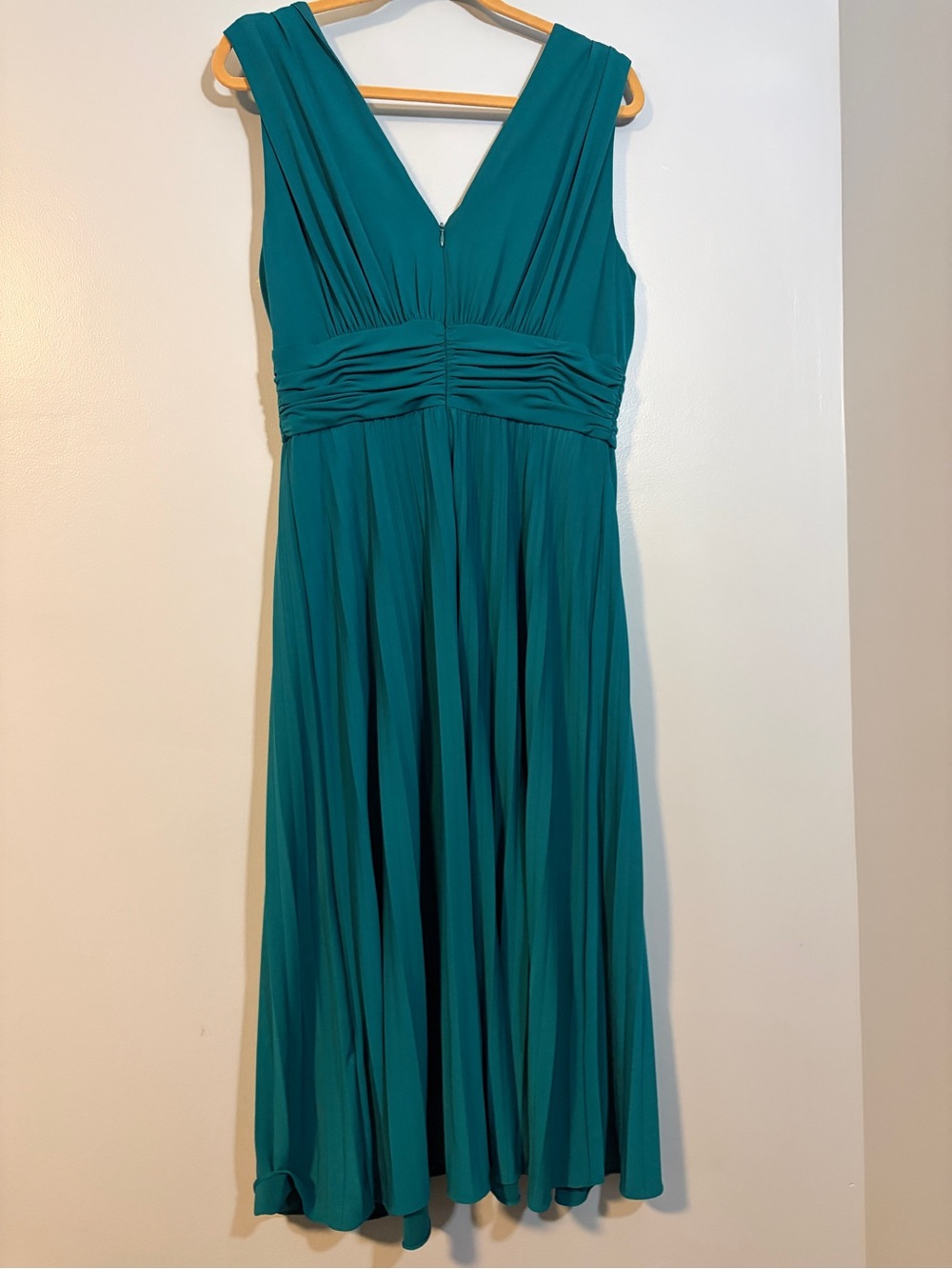 Suzi Chin for Maggy Boutique Teal V-Neck Pleated Maxi Dress